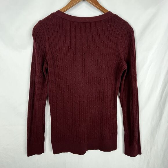 Talbots Petite Sweater Womens Medium Burgundy Cable Knit V Neck - Picture 3 of 11